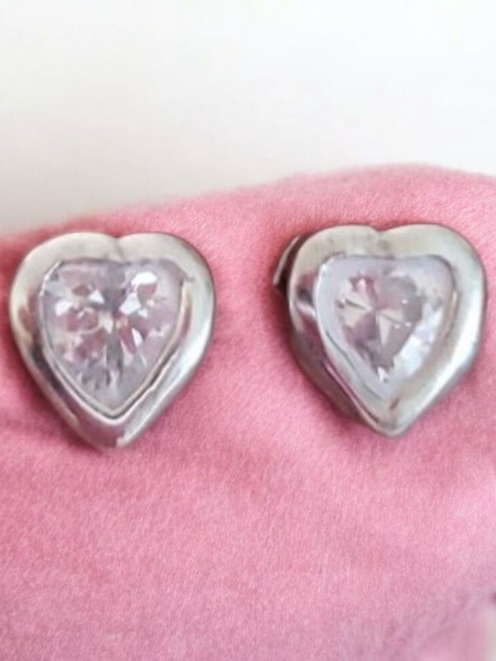 Vintage .925 Sterling Silver with Cubic Zirconia Heart Stud Earrings Sparkle!!!